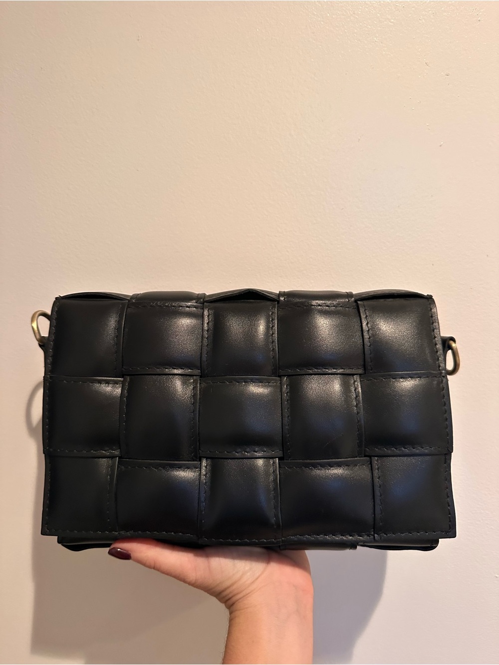 Woven Panel Black Leather Crossbody Bag